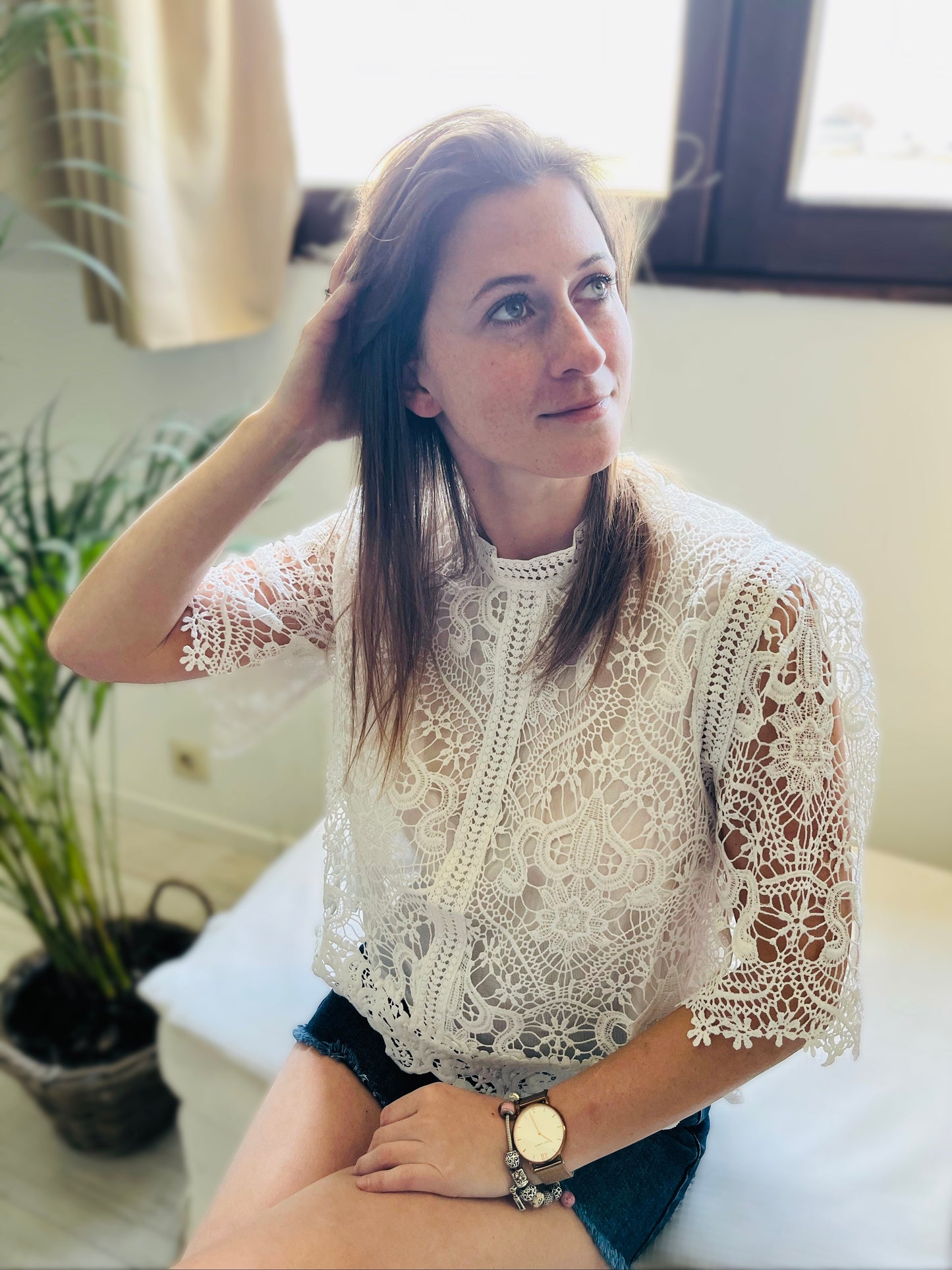 Blouse dentelle guipure blanche