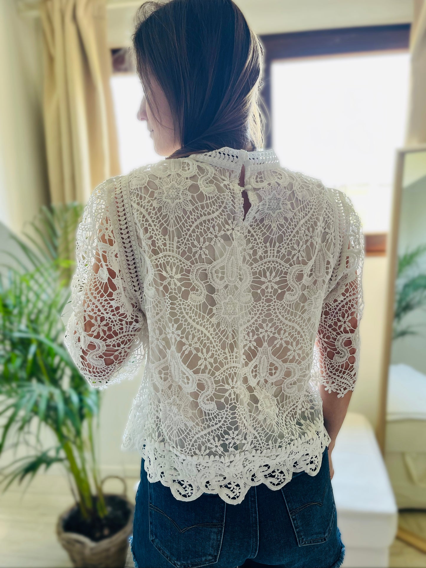 Blouse dentelle guipure blanche