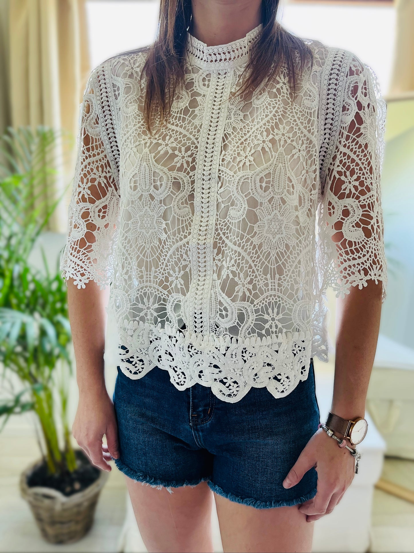 Blouse dentelle guipure blanche
