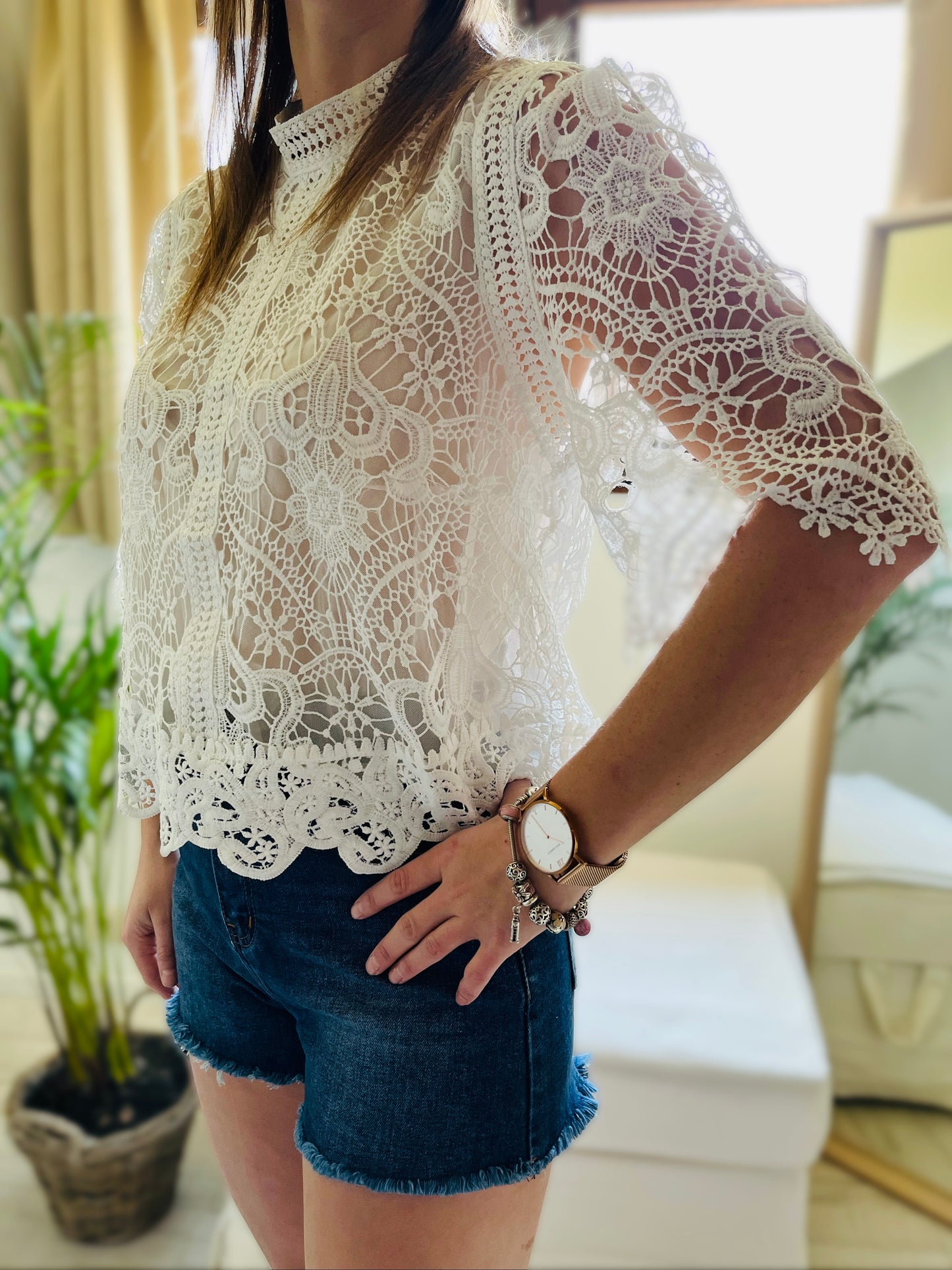 Blouse dentelle guipure blanche