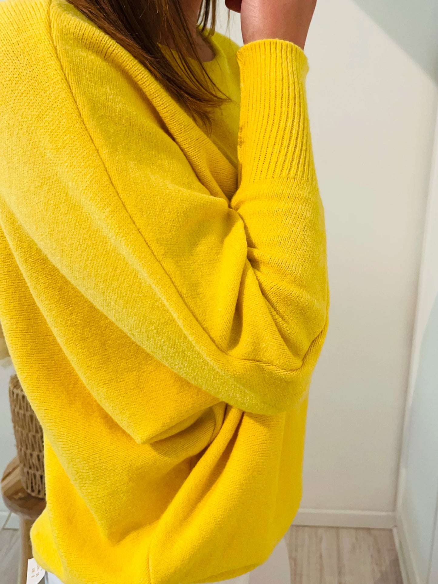 Pull cachemire jaune manches chauve-souris