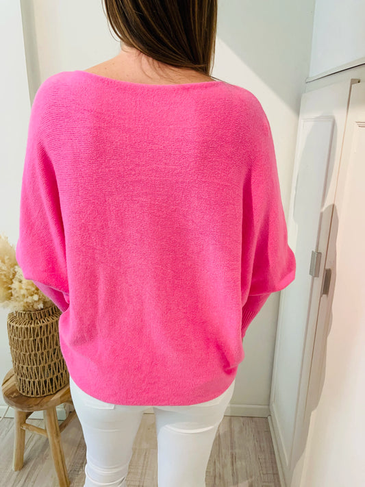 Pull cachemire rose manches chauve-souris