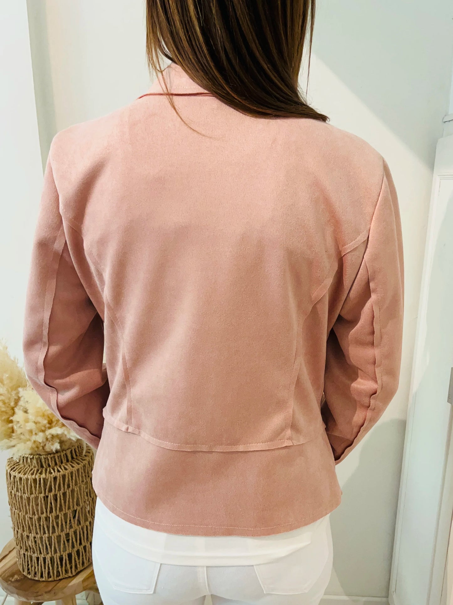 Veste perfecto en suédine rose