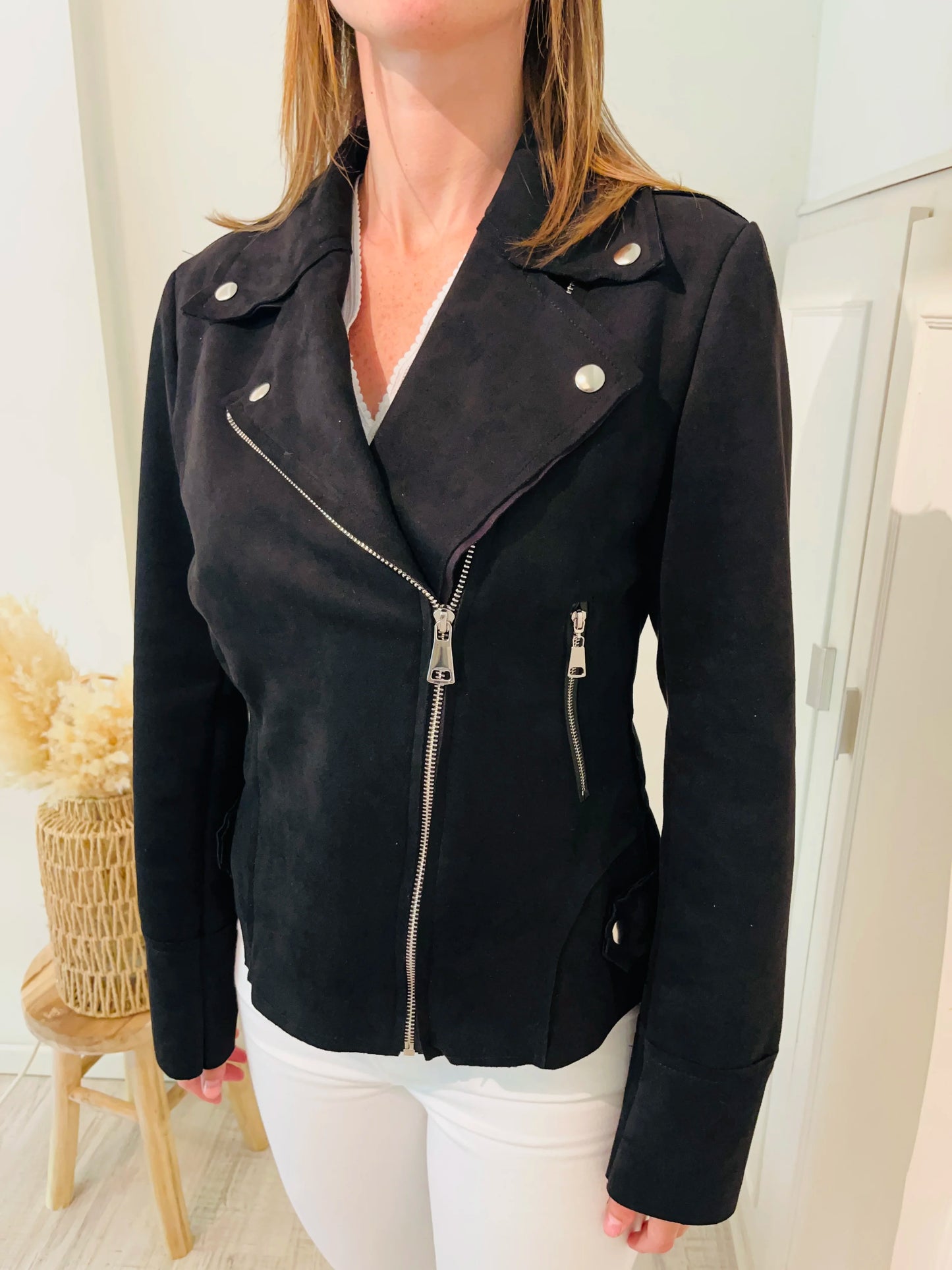 Veste perfecto en suédine noire