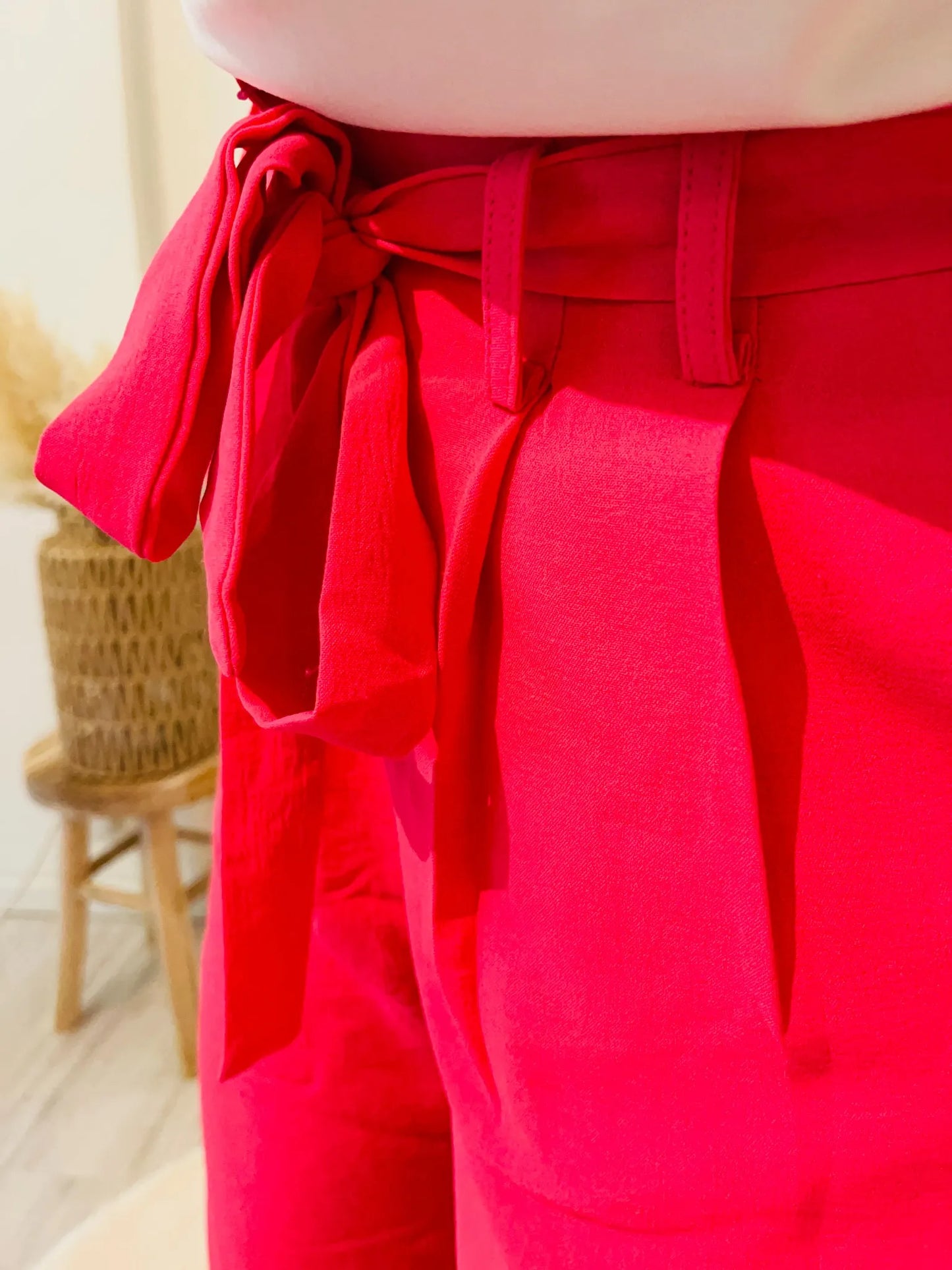 Pantalon paperbag fluide rose