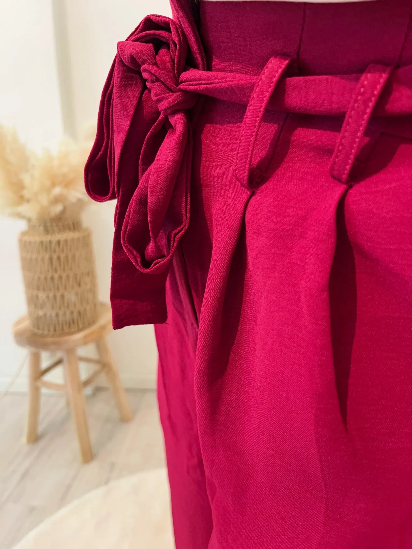 Pantalon paperbag fluide prune