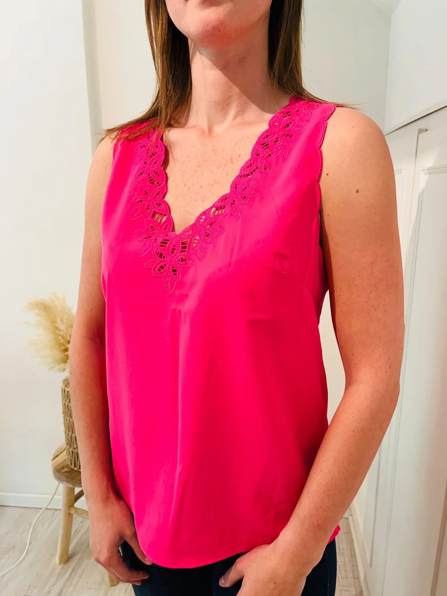 Top dentelle rose