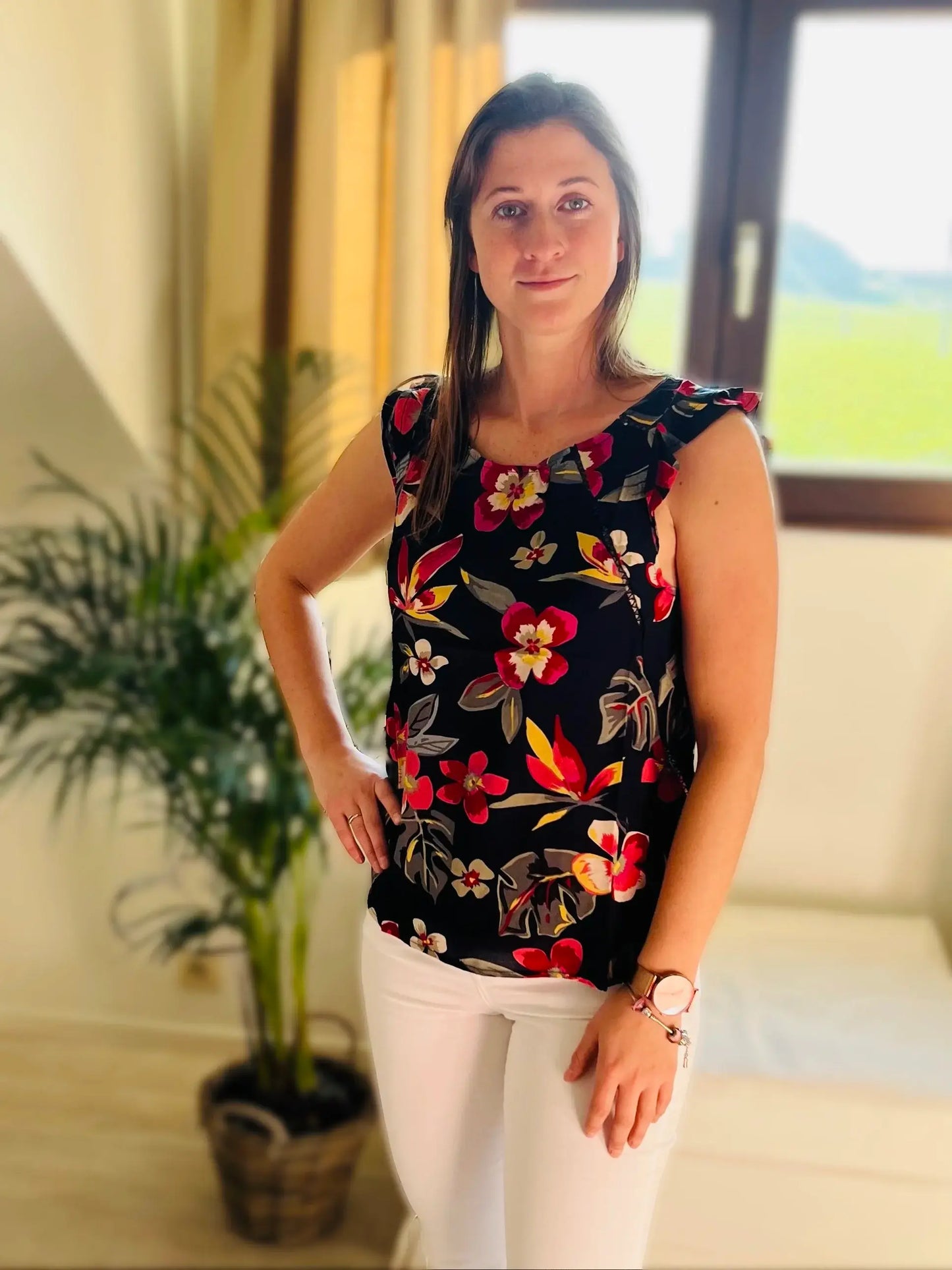 Top fleuri tropical en viscose