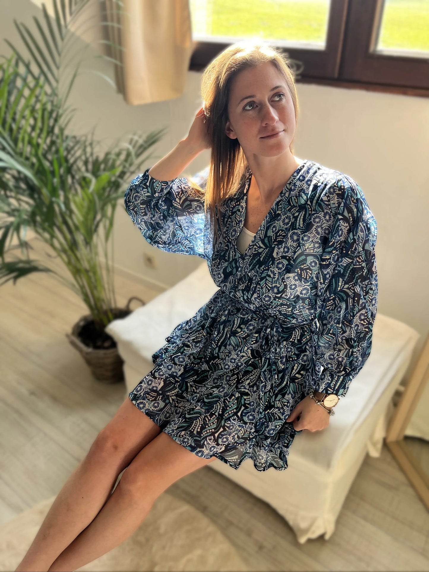 Robe fluide imprimée bleu & doré