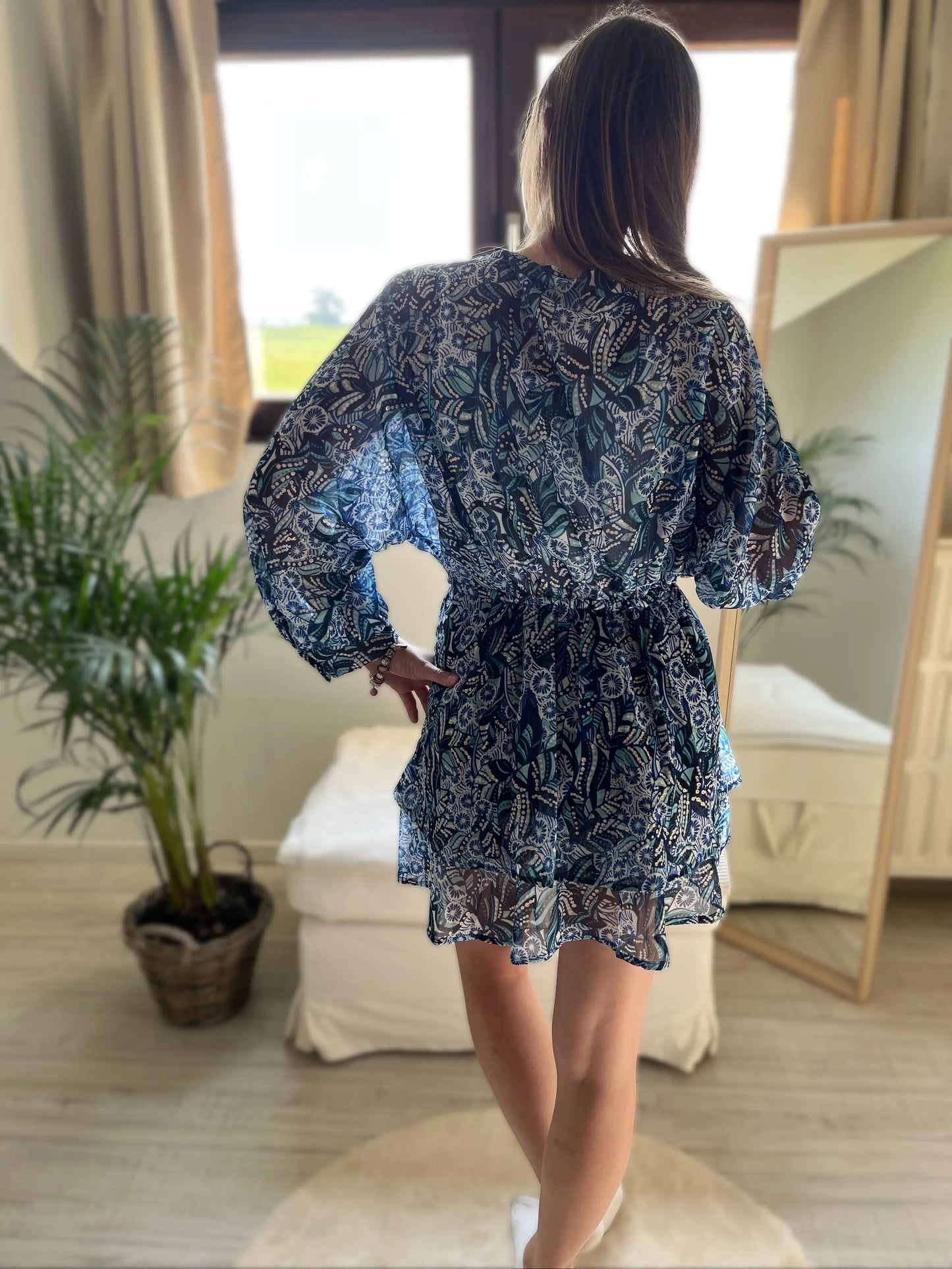 Robe fluide imprimée bleu & doré