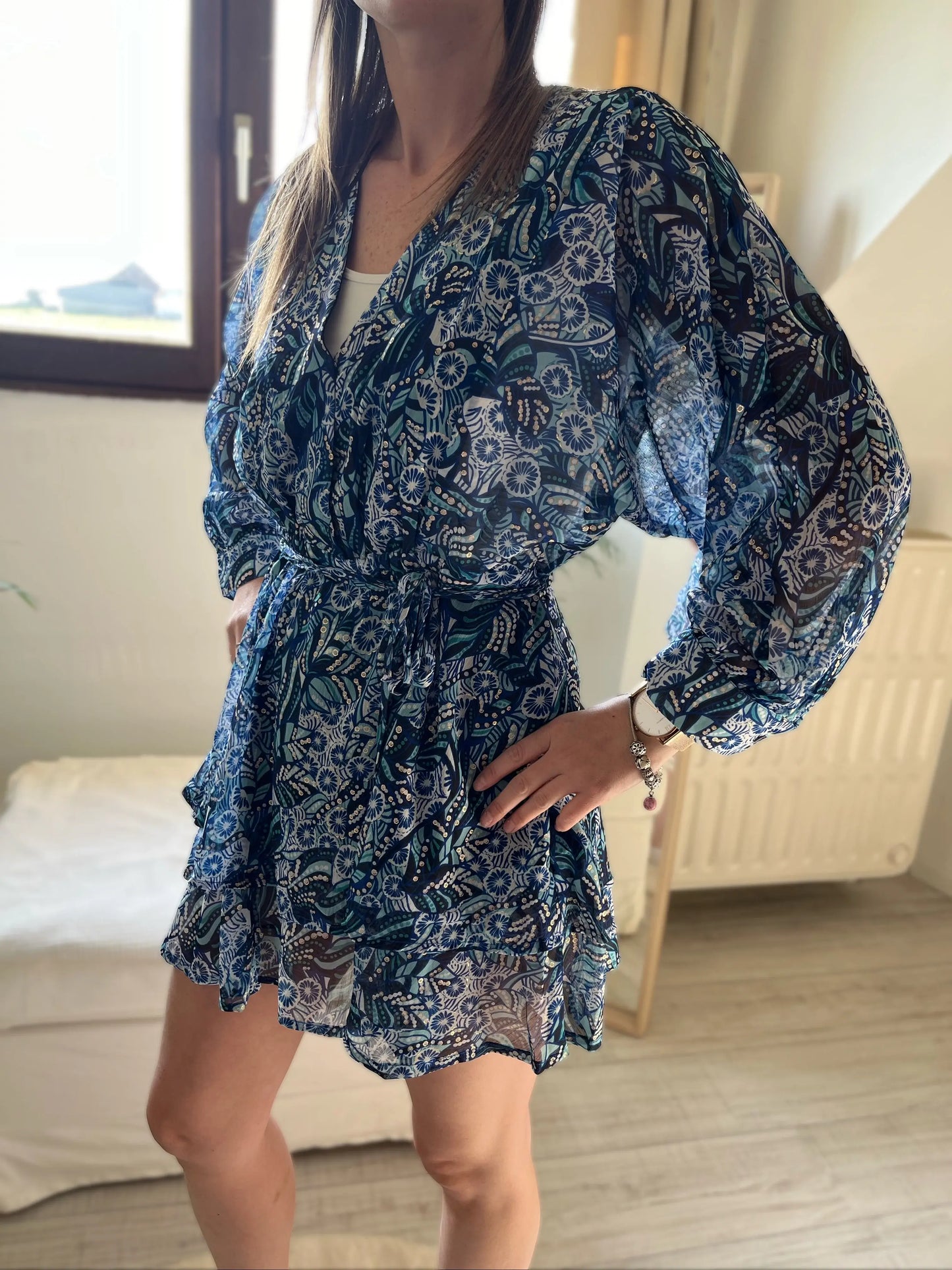 Robe fluide imprimée bleu & doré