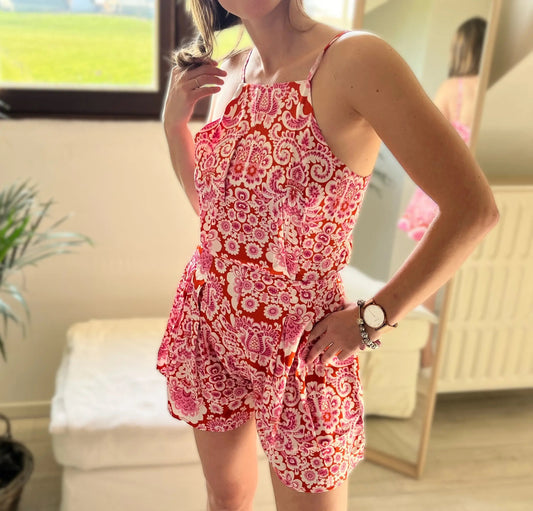 Combi-short imprimée dos noué