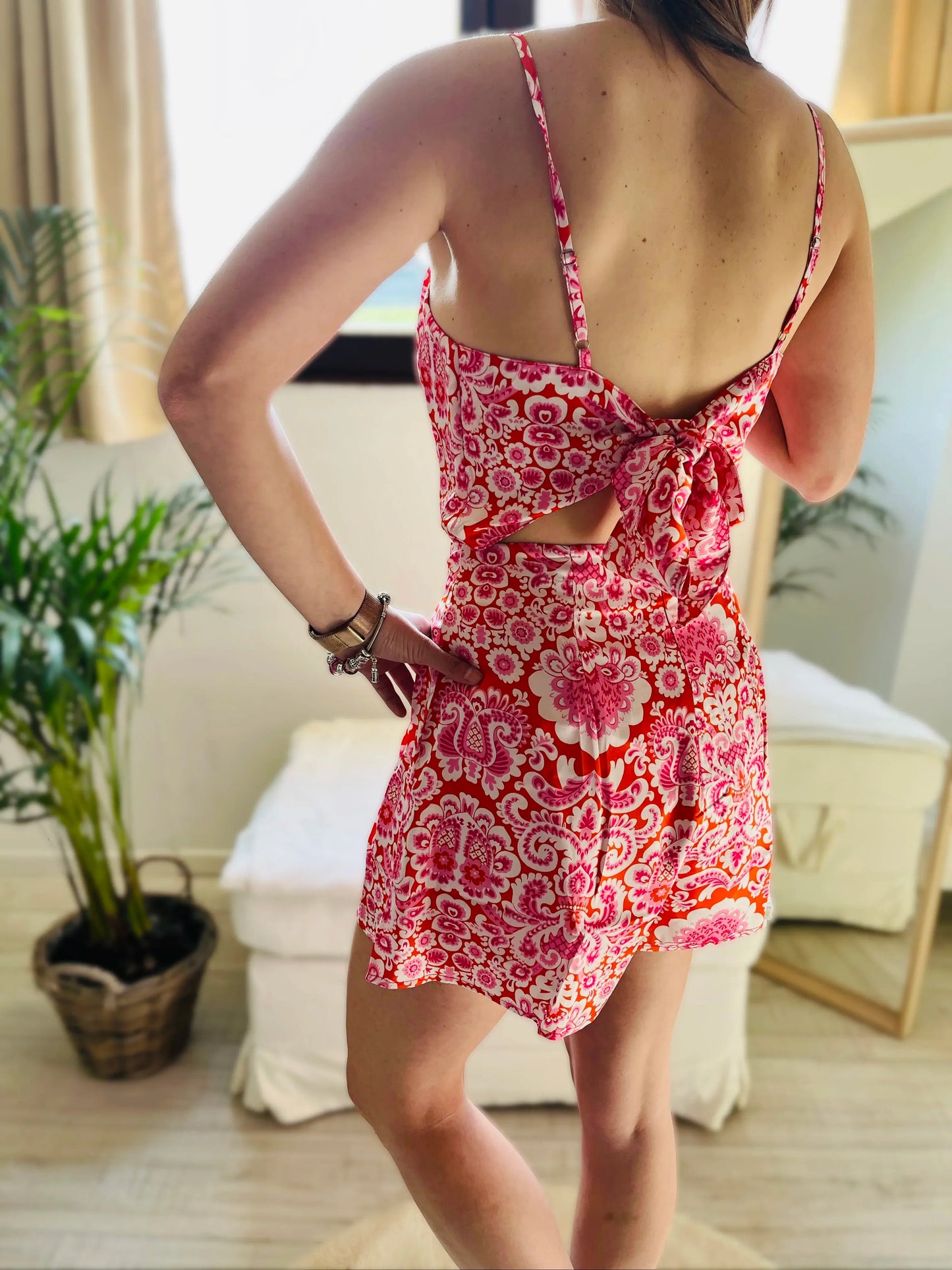 Combi-short imprimée dos noué