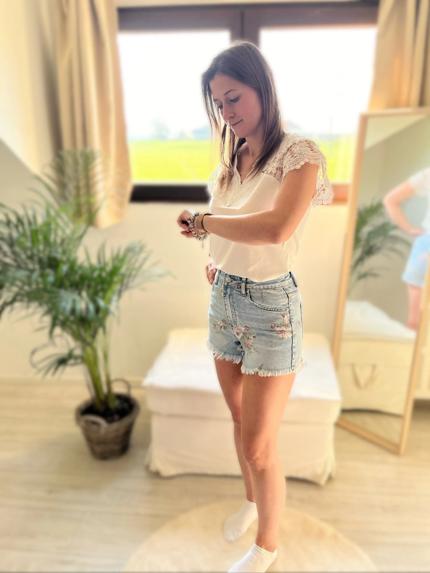Short en jean clair taille haute Flora