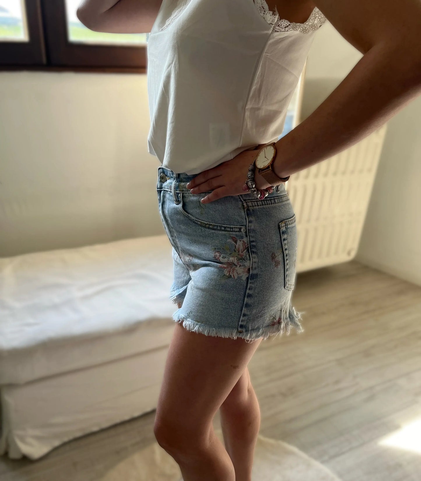 Short en jean clair taille haute Flora
