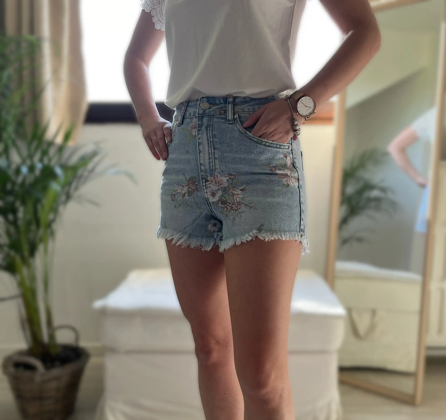 Short en jean clair taille haute Flora