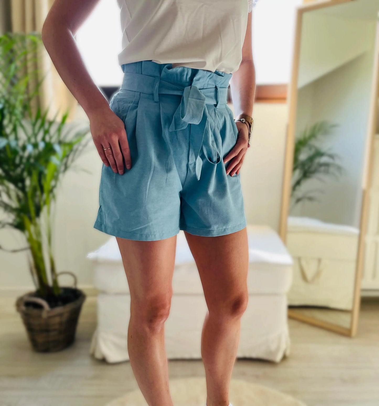 Short paperbag bleu en coton