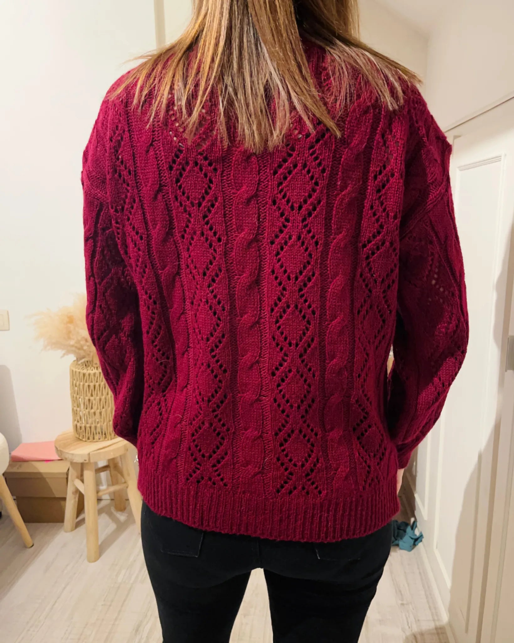 Pull femme en maille bordeaux doux à manches longues – Le P’tit Détail