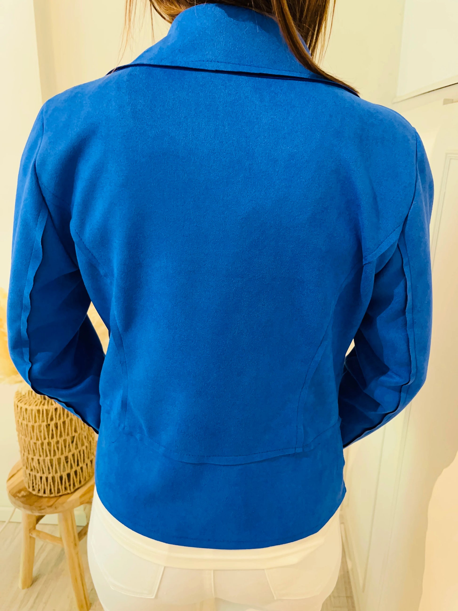 Veste perfecto en suédine bleue