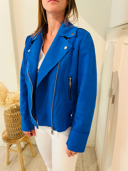 Veste perfecto en suédine bleue