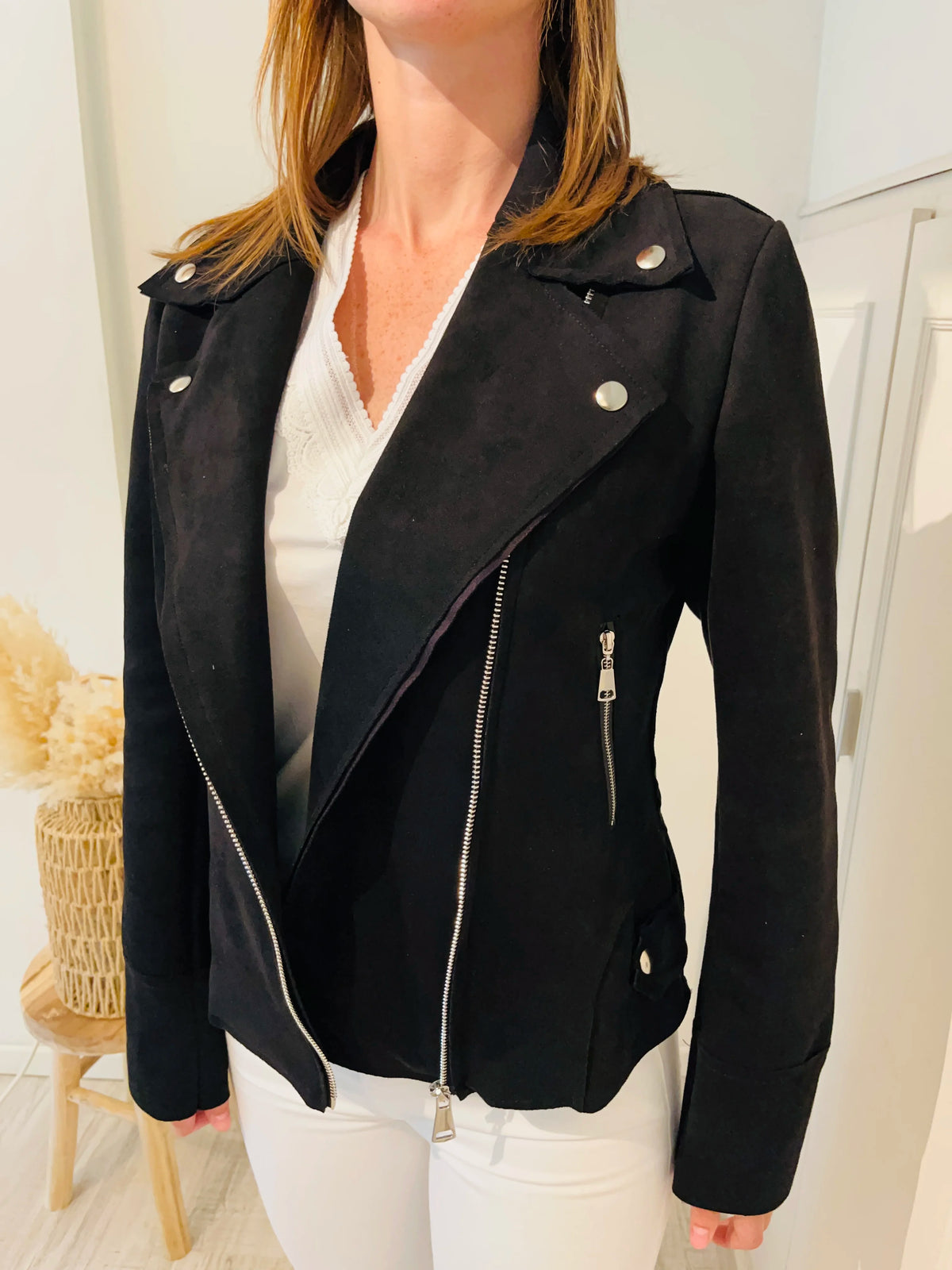 Veste perfecto en suédine noire