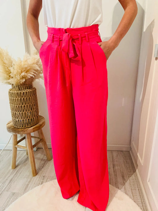 Pantalon paperbag fluide rose