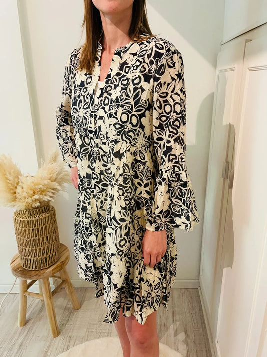 Robe courte imprimée bleu jean