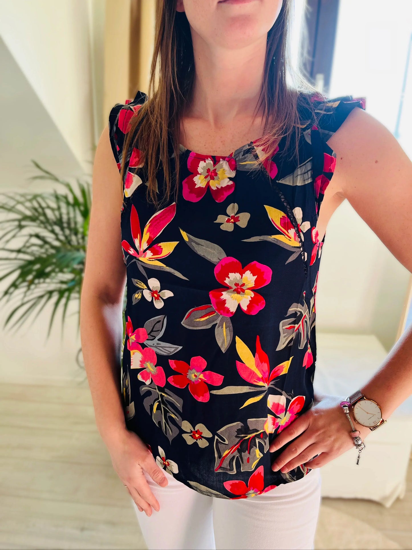Top fleuri tropical en viscose