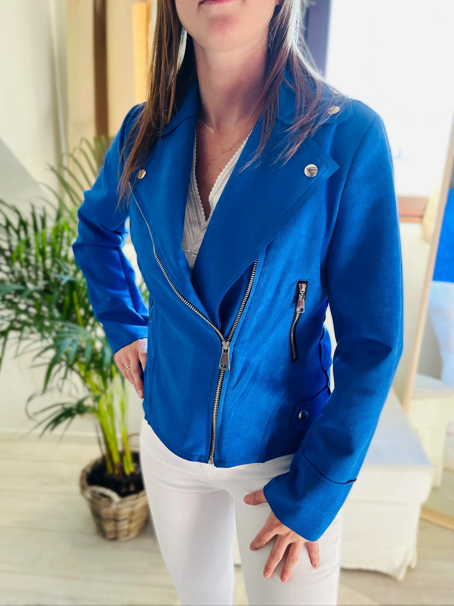 Veste bleue perfecto en suédine