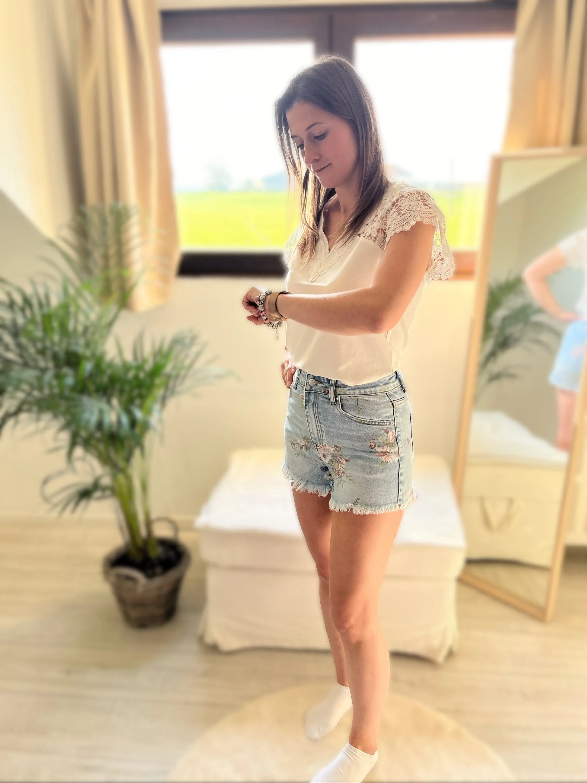 Short en jean clair taille haute Flora