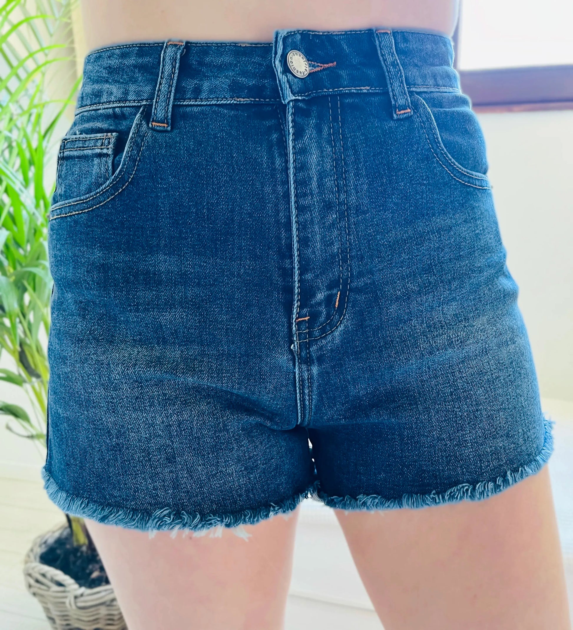 Short en jean taille haute stretch