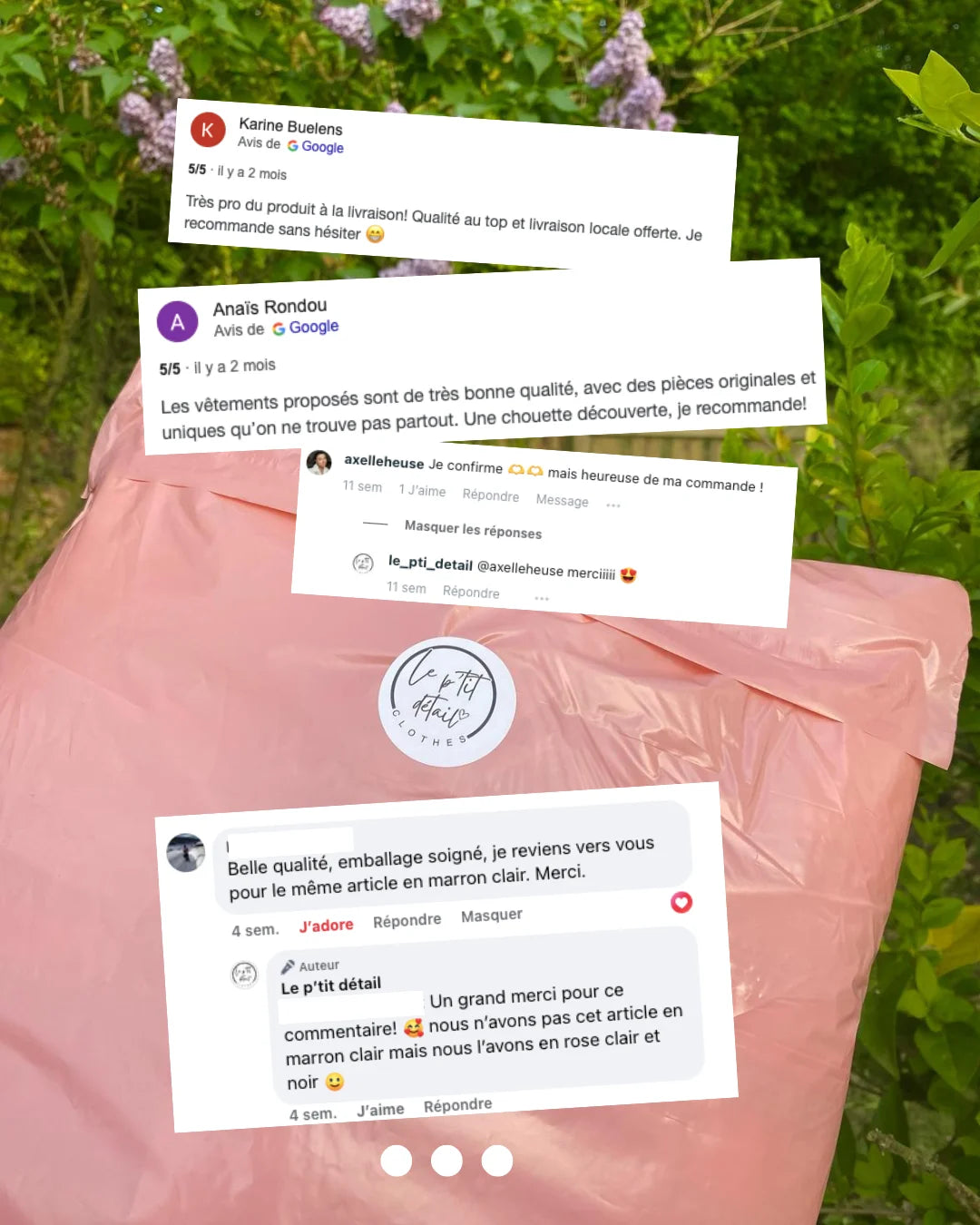 Avis clients Le P’tit Détail : vêtements femme de qualité, livraison rapide, pièces originales et emballage soigné.